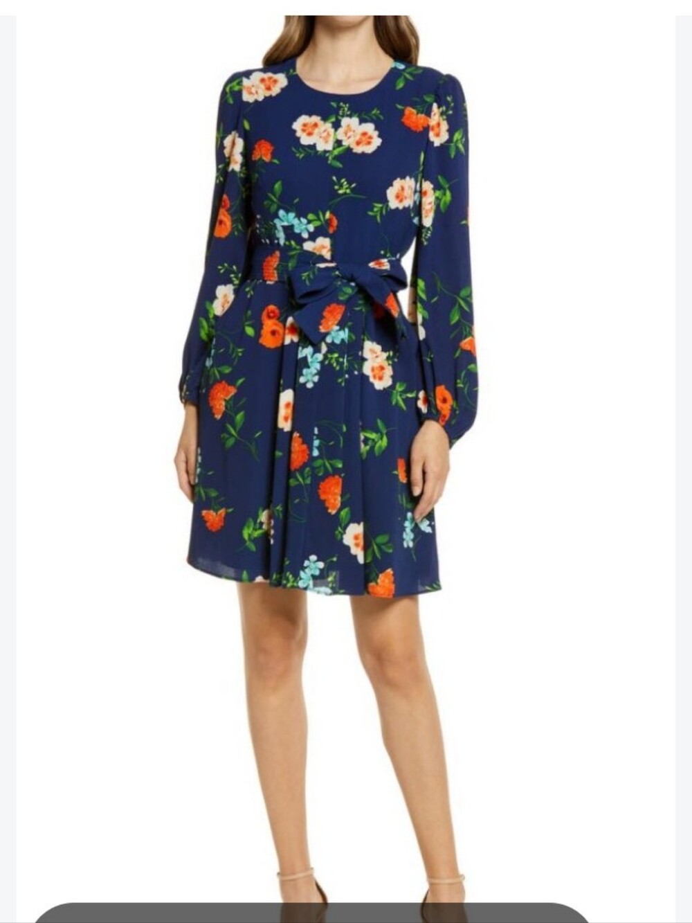 Eliza J Navy Floral Tie-Waist Mini Dress